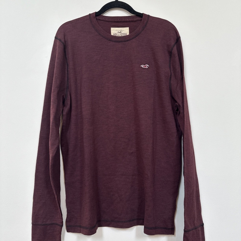 New Y2K Hollister Men's XL Henley Shirt Red Long Sleeve‎ Logo